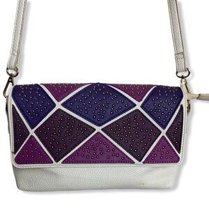 Charming Charlie Handbag Shades of Purple/Cream Studded Crossbody/Shoulder Bag